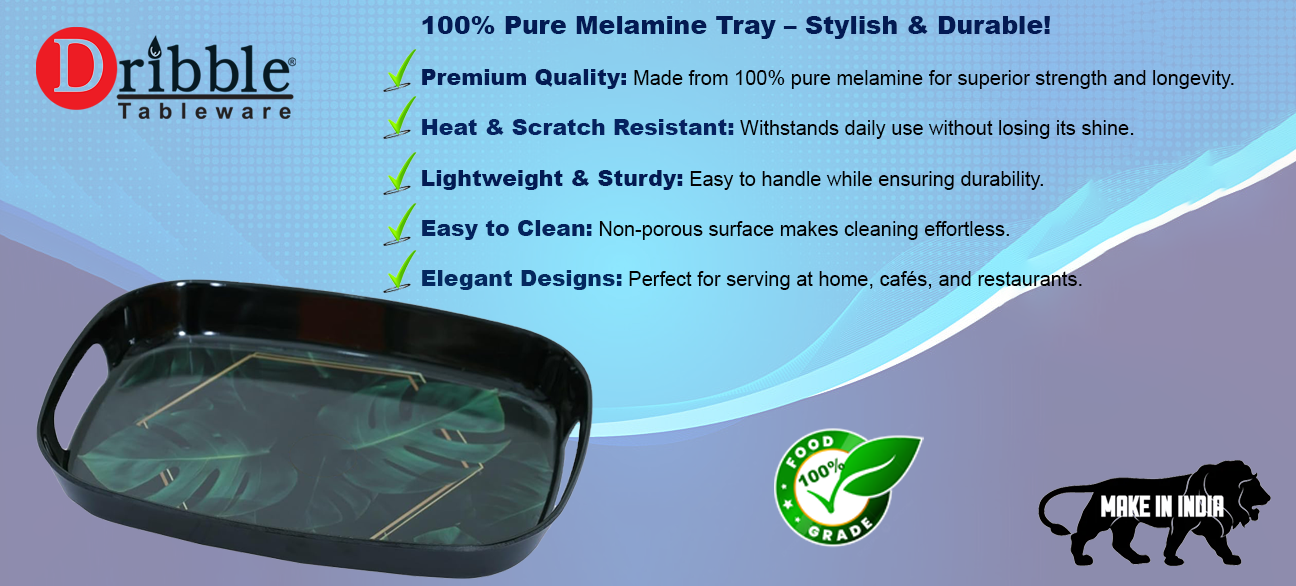 Dribble 100% Pure Melamine Serving Tray with Handle Small, Food Grade, BPA Free, for Kitchen, Dining, Serving Tea, Coffee and Meals, Shape Rectangular, Design: Night Safari