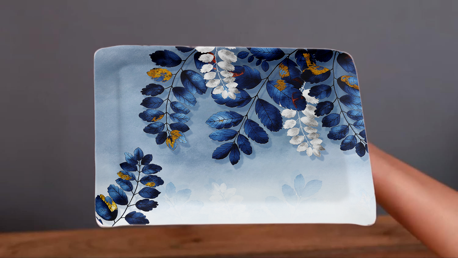 Dribble 100% Pure Melamine Serving Tray Set of 3 (Small, Medium & Large), Food Grade, BPA Free, for Kitchen, Dining, Serving Tea, Coffee and Meals, Shape Rectangular, Design: Blue Horizon