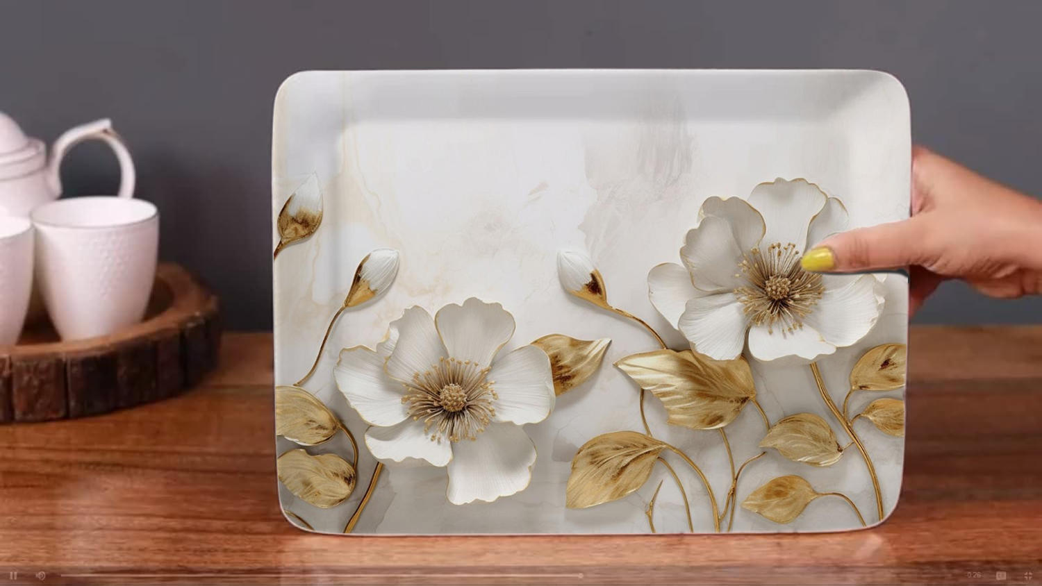 Dribble 100% Pure Melamine Serving Tray Set of 3 (Small, Medium & Large), Food Grade, BPA Free, for Kitchen, Dining, Serving Tea, Coffee and Meals Shape Rectangular, Design: Daisy Delight