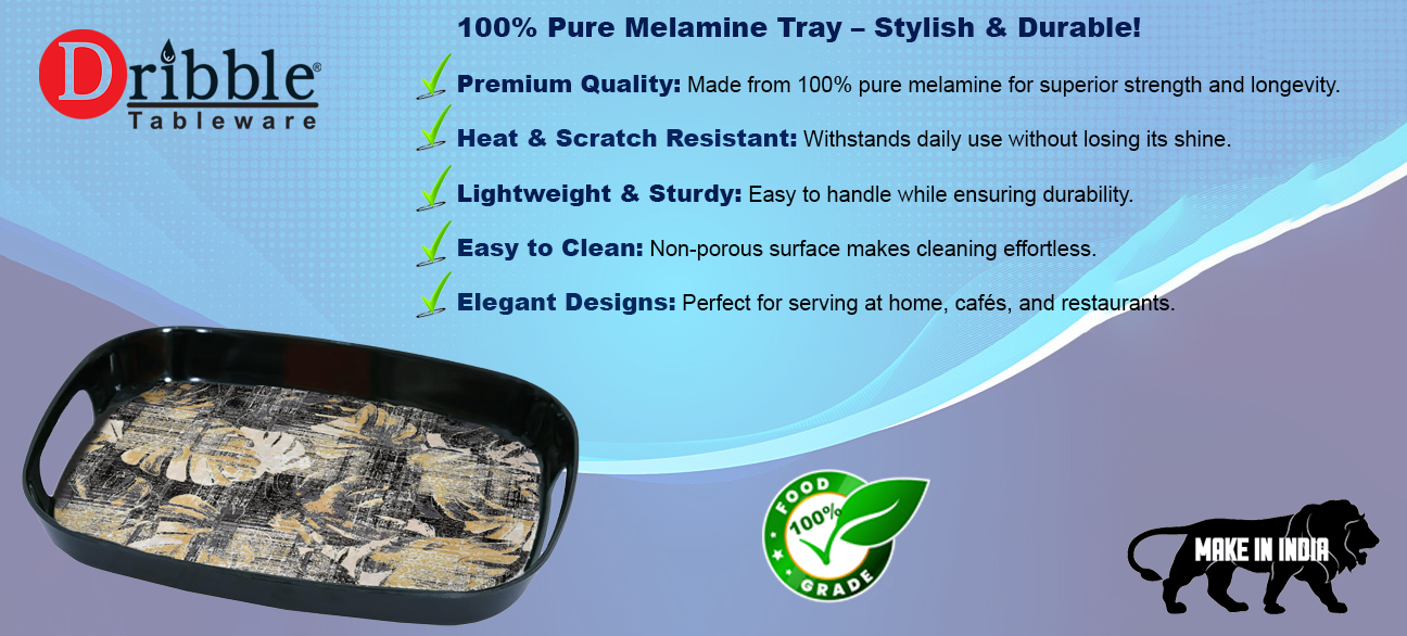 Dribble 100% Pure Melamine Serving Tray with Handle Large, Food Grade, BPA Free, for Kitchen, Dining, Serving Tea, Coffee and Meals, Shape Rectangular, Design: Earthy Bloom