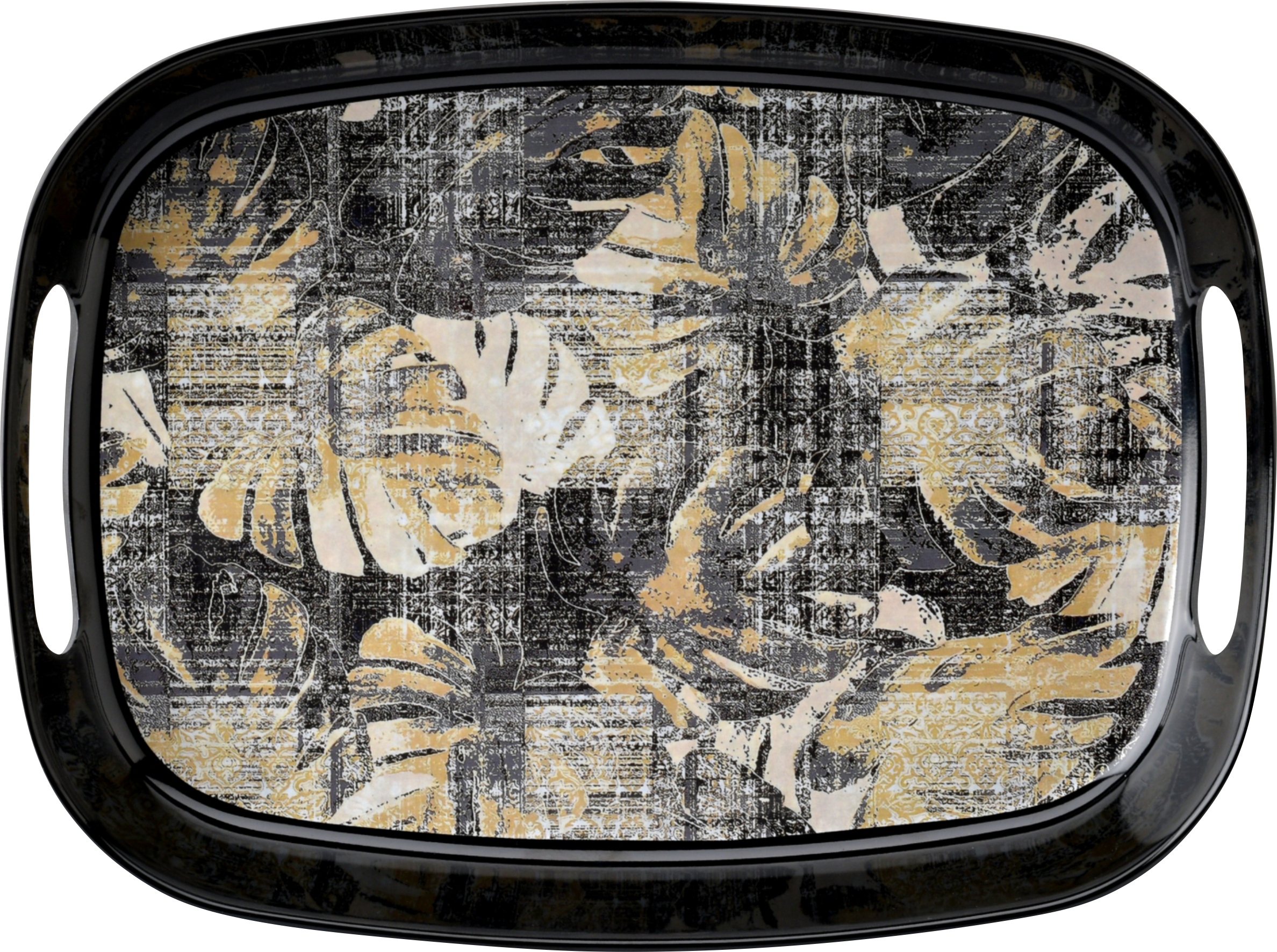 Dribble 100% Pure Melamine Serving Tray with Handle Large, Food Grade, BPA Free, for Kitchen, Dining, Serving Tea, Coffee and Meals, Shape Rectangular, Design: Earthy Bloom