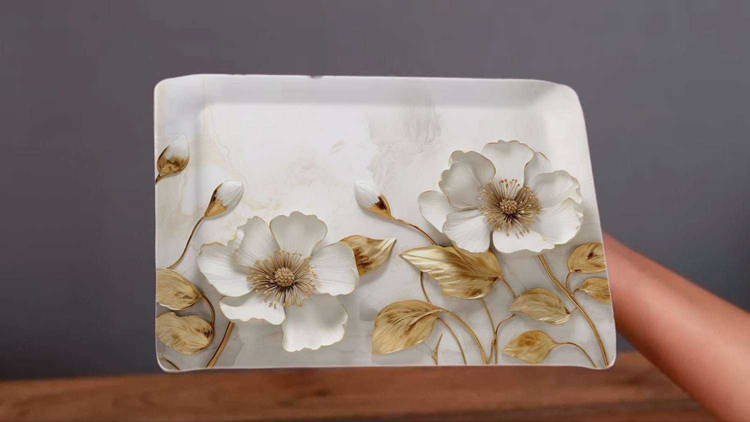 Dribble 100% Pure Melamine Serving Tray Set of 3 (Small, Medium & Large), Food Grade, BPA Free, for Kitchen, Dining, Serving Tea, Coffee and Meals Shape Rectangular, Design: Daisy Delight