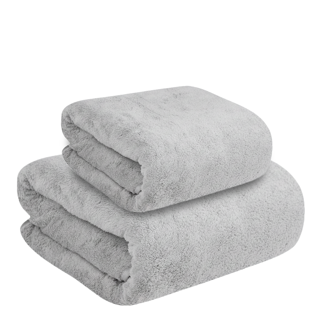 Dribble Coral Fleece Microfiber Towel Set | Ultra Soft & Highly Absorbent Hand Towel + Bath Towel | 450 GSM Quick Dry Towels for Bathroom, Home, Gym & Travel (Pack of 2, Grey)