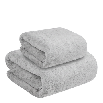 Dribble Coral Fleece Microfiber Towel Set | Ultra Soft & Highly Absorbent Hand Towel + Bath Towel | 450 GSM Quick Dry Towels for Bathroom, Home, Gym & Travel (Pack of 2, Grey)
