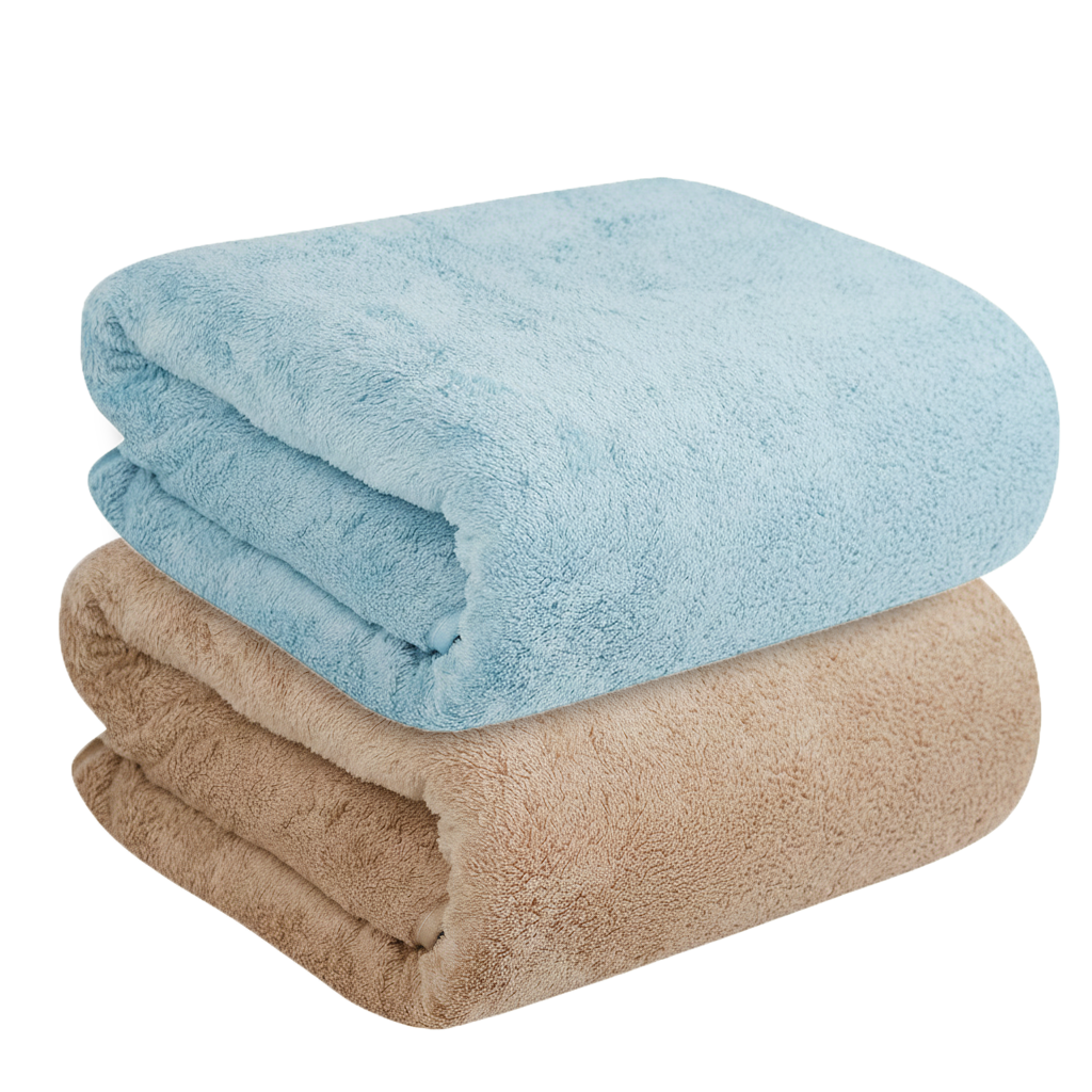 Dribble Coral Fleece 450 GSM Bath Towel 70x140 cm | Ultra Soft, Quick Dry, Highly Absorbent | Lightweight & Skin-Friendly Towel for Bathroom, Gym & Travel, (Brown/Blue, Pack of 2)