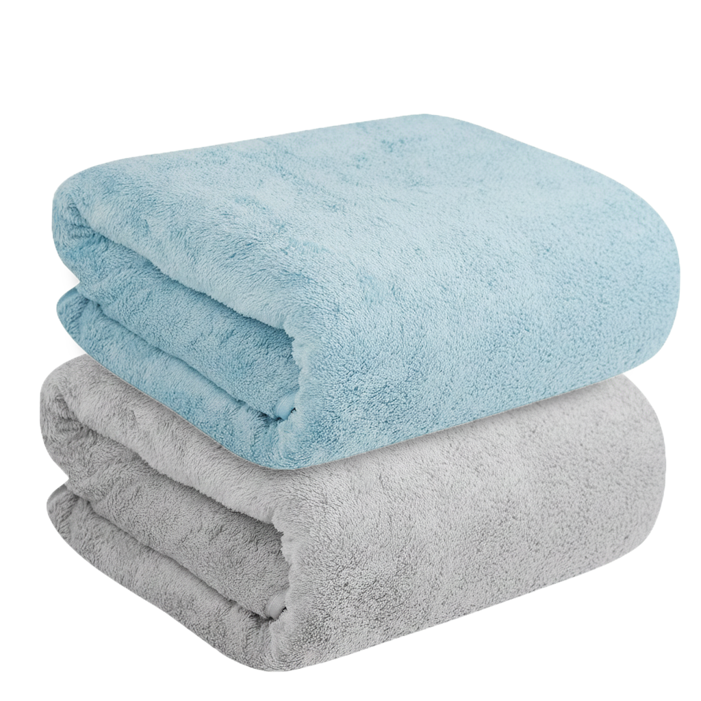 Dribble Coral Fleece 450 GSM Bath Towel 70x140 cm | Ultra Soft, Quick Dry, Highly Absorbent | Lightweight & Skin-Friendly Towel for Bathroom, Gym & Travel, (Blue/Grey, Pack of 2)