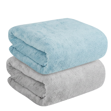 Dribble Coral Fleece 450 GSM Bath Towel 70x140 cm | Ultra Soft, Quick Dry, Highly Absorbent | Lightweight & Skin-Friendly Towel for Bathroom, Gym & Travel, (Blue/Grey, Pack of 2)