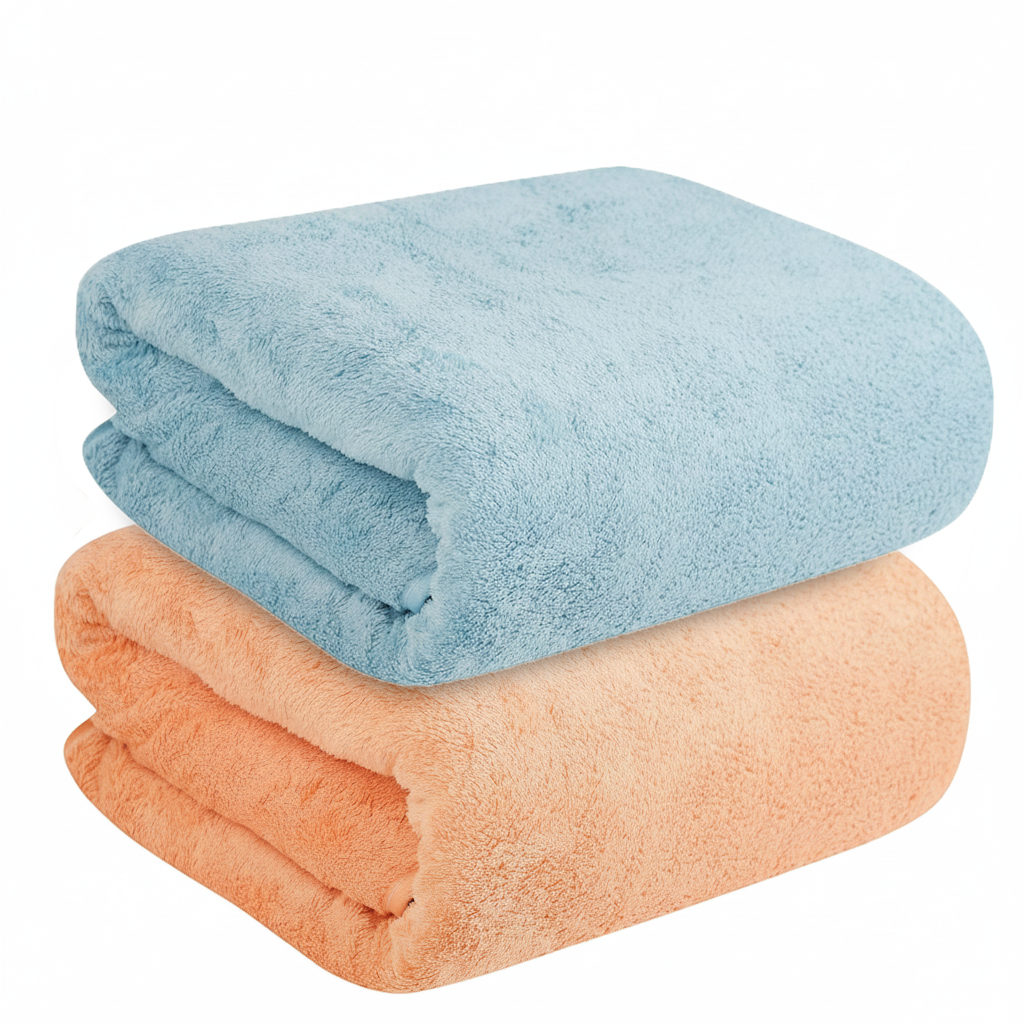 Dribble Coral Fleece 450 GSM Bath Towel 70x140 cm | Ultra Soft, Quick Dry, Highly Absorbent | Lightweight & Skin-Friendly Towel for Bathroom, Gym & Travel, (Peach/Blue, Pack of 2)