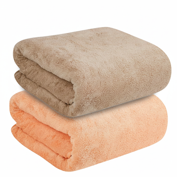 Dribble Coral Fleece 450 GSM Bath Towel 70x140 cm | Ultra Soft, Quick Dry, Highly Absorbent | Lightweight & Skin-Friendly Towel for Bathroom, Gym & Travel, (Peach/Brown, Pack of 2)