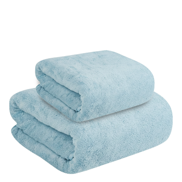 Dribble Coral Fleece Microfiber Towel Set | Ultra Soft & Highly Absorbent Hand Towel + Bath Towel | 450 GSM Quick Dry Towels for Bathroom, Home, Gym & Travel (Pack of 2, Blue)