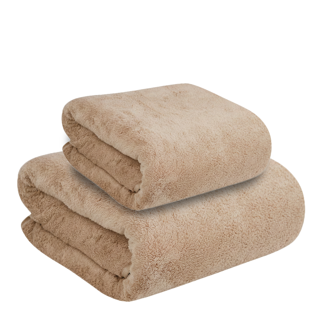 Dribble Coral Fleece Microfiber Towel Set | Ultra Soft & Highly Absorbent Hand Towel + Bath Towel | 450 GSM Quick Dry Towels for Bathroom, Home, Gym & Travel (Pack of 2, Brown)