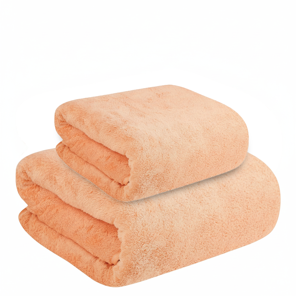 Dribble Coral Fleece Microfiber Towel Set | Ultra Soft & Highly Absorbent Hand Towel + Bath Towel | 450 GSM Quick Dry Towels for Bathroom, Home, Gym & Travel (Pack of 2, Peach)