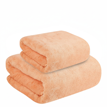 Dribble Coral Fleece Microfiber Towel Set | Ultra Soft & Highly Absorbent Hand Towel + Bath Towel | 450 GSM Quick Dry Towels for Bathroom, Home, Gym & Travel (Pack of 2, Peach)