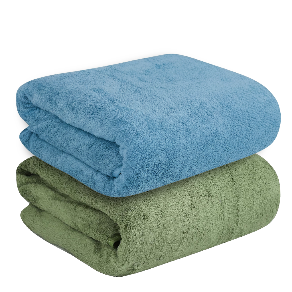 Dribble Coral Fleece weft knitting  400 gsm Bath Towel 70 cm x140 cm |  Ultra Soft, Quick Dry, Highly Absorbent | Lightweight & Skin-Friendly Towel for Bathroom, Gym & Travel, (Blue/Green, Pack of 2)