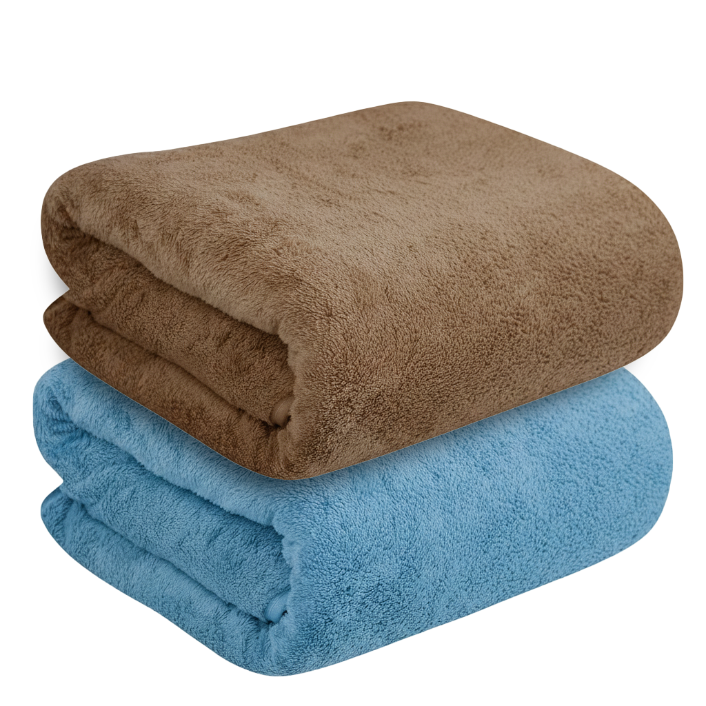 Dribble Coral Fleece weft knitting  400 gsm Bath Towel 70 cm x140 cm |  Ultra Soft, Quick Dry, Highly Absorbent | Lightweight & Skin-Friendly Towel for Bathroom, Gym & Travel, (Brown/Blue, Pack of 2)