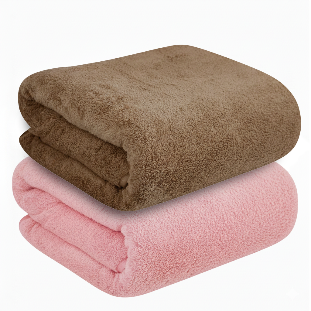 Dribble Coral Fleece weft knitting  400 gsm Bath Towel 70 cm x140 cm |  Ultra Soft, Quick Dry, Highly Absorbent | Lightweight & Skin-Friendly Towel for Bathroom, Gym & Travel, (Pink/Brown, Pack of 2)