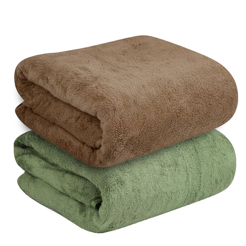 Dribble Coral Fleece weft knitting  400 gsm Bath Towel 70 cm x140 cm |  Ultra Soft, Quick Dry, Highly Absorbent | Lightweight & Skin-Friendly Towel for Bathroom, Gym & Travel, (Brown/Green, Pack of 2)