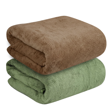 Dribble Coral Fleece weft knitting  400 gsm Bath Towel 70 cm x140 cm |  Ultra Soft, Quick Dry, Highly Absorbent | Lightweight & Skin-Friendly Towel for Bathroom, Gym & Travel, (Brown/Green, Pack of 2)