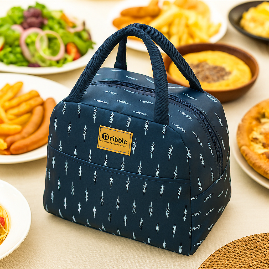 Dribble Insulated Lunch Bag for Office, School, Men, Women, Tiffin Pouch Bag, Hot & Cold Lunch Box Bags for Boys, and Girls, Blue, Size - 22 x 13 x 18 cm