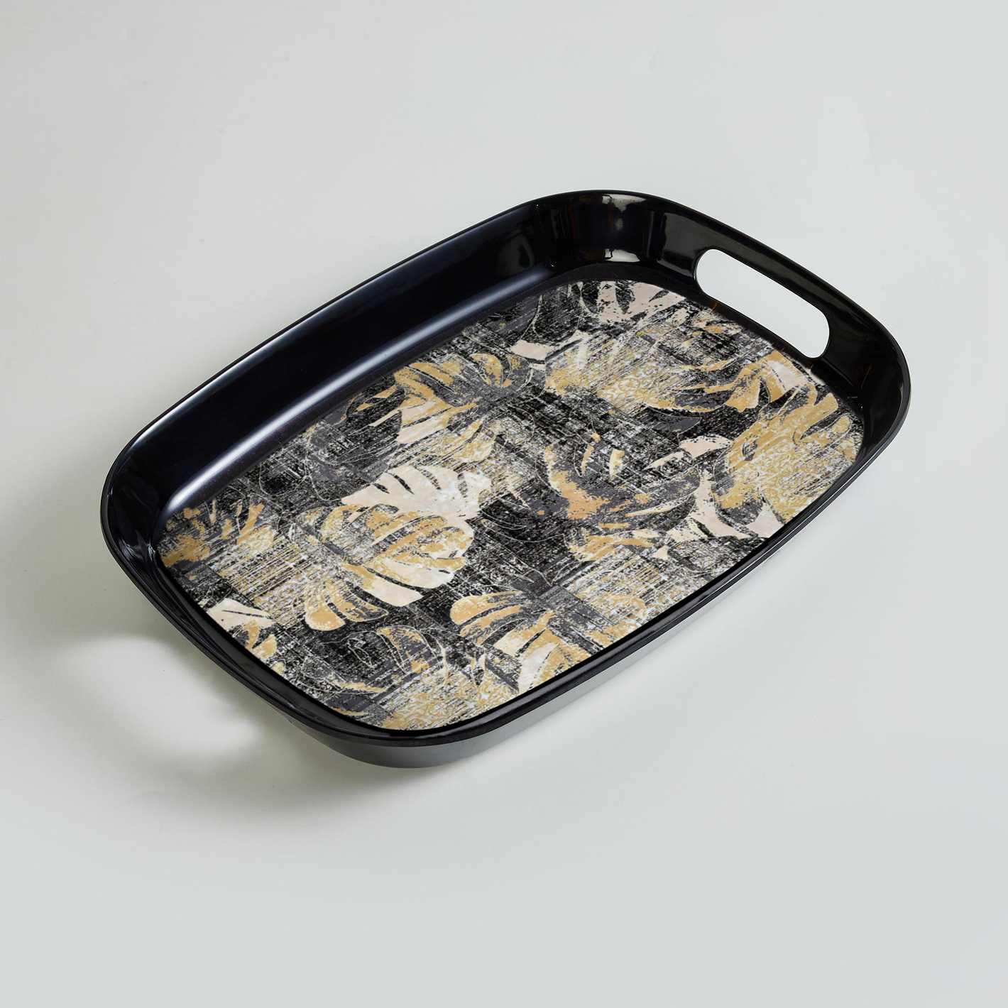 Dribble 100% Pure Melamine Serving Tray with Handle Large, Food Grade, BPA Free, for Kitchen, Dining, Serving Tea, Coffee and Meals, Shape Rectangular, Design: Earthy Bloom