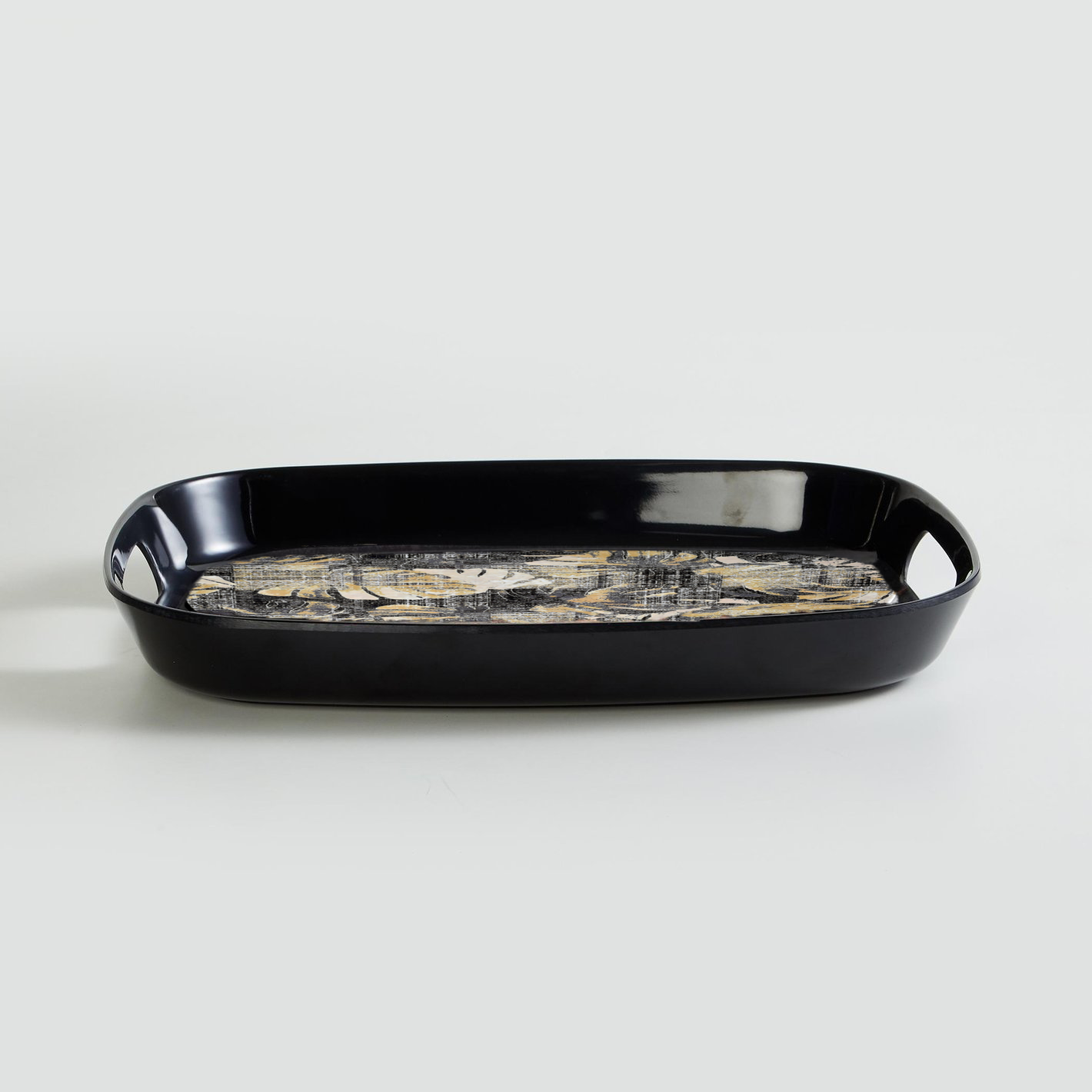 Dribble 100% Pure Melamine Serving Tray with Handle Large, Food Grade, BPA Free, for Kitchen, Dining, Serving Tea, Coffee and Meals, Shape Rectangular, Design: Earthy Bloom