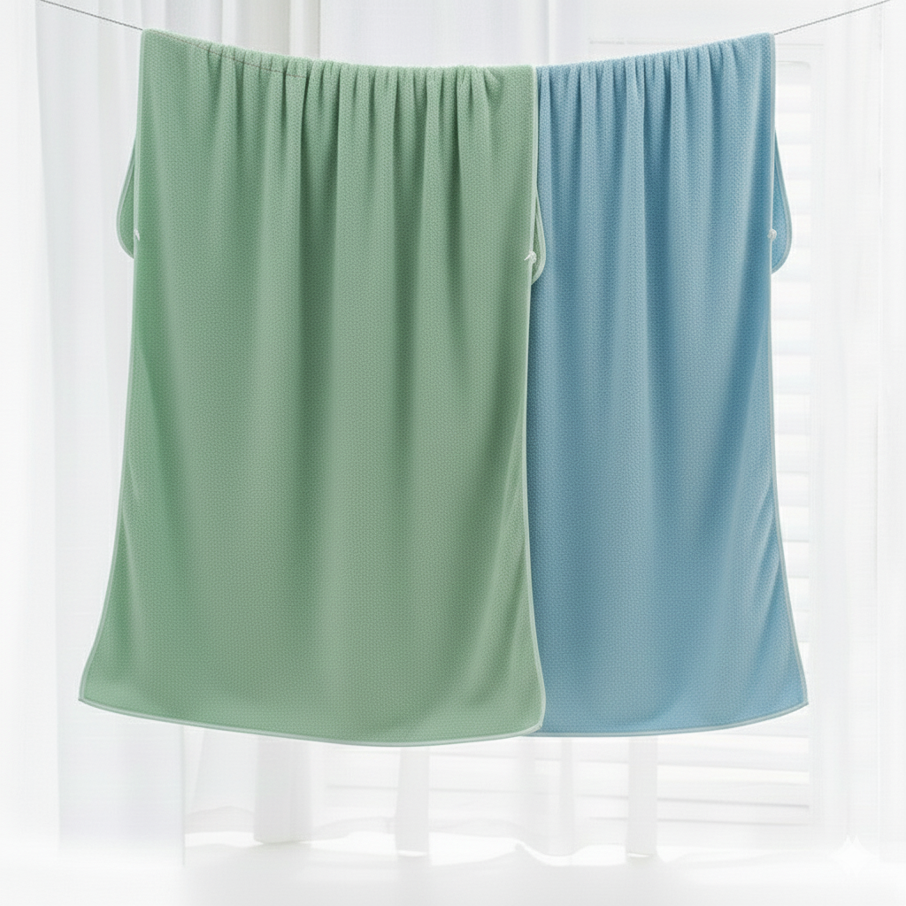 Dribble Coral Fleece weft knitting  400 gsm Bath Towel 70 cm x140 cm |  Ultra Soft, Quick Dry, Highly Absorbent | Lightweight & Skin-Friendly Towel for Bathroom, Gym & Travel, (Blue/Green, Pack of 2)