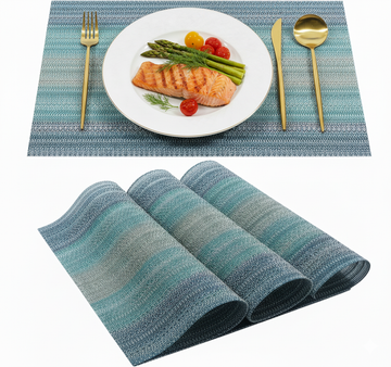 Dribble Premium PVC Placemats Set of 4 | Heat-Resistant, Washable, Waterproof Table Mats | Anti-Slip Dining Table Placemats for Kitchen & Home Decor – 45x30cm, Design - Mayura Blue