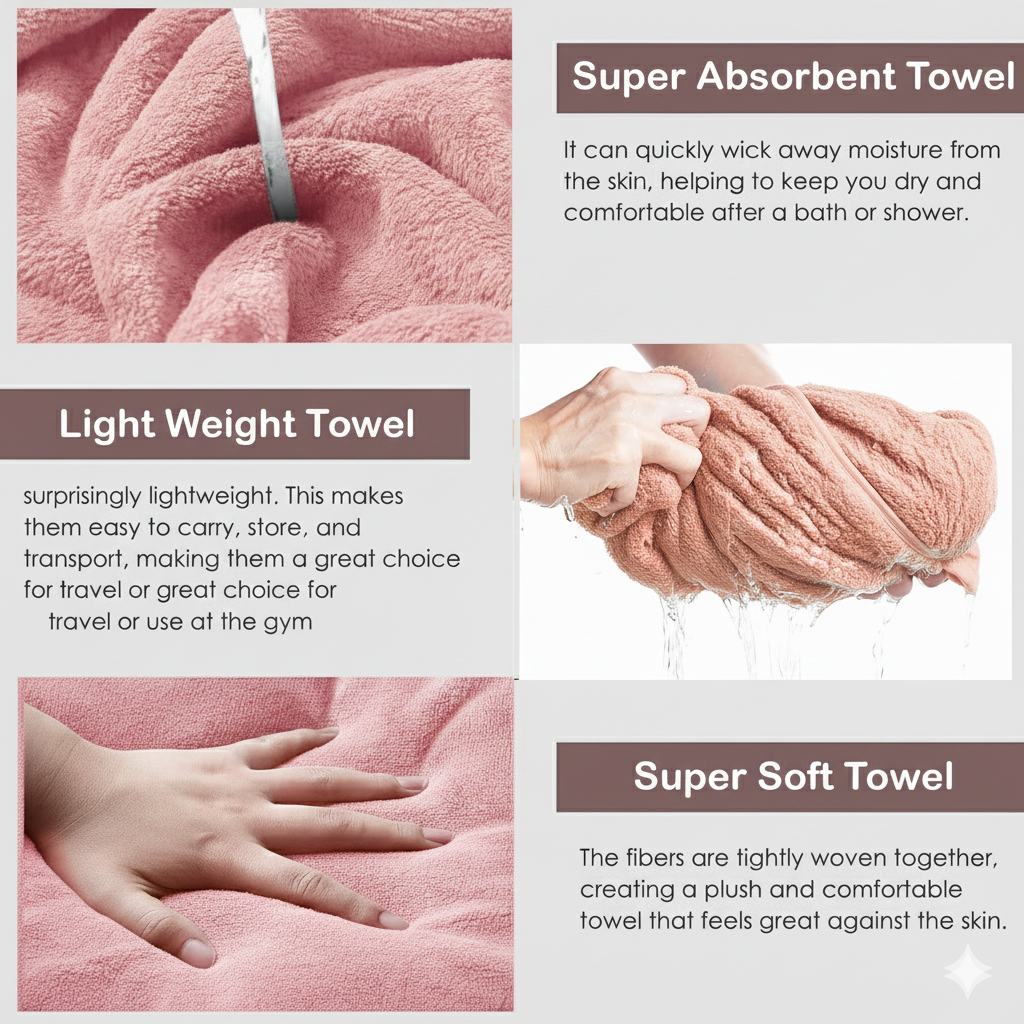 Dribble Coral Fleece weft knitting  400 gsm Bath Towel 70 cm x140 cm |  Ultra Soft, Quick Dry, Highly Absorbent | Lightweight & Skin-Friendly Towel for Bathroom, Gym & Travel, (Pink/Brown, Pack of 2)