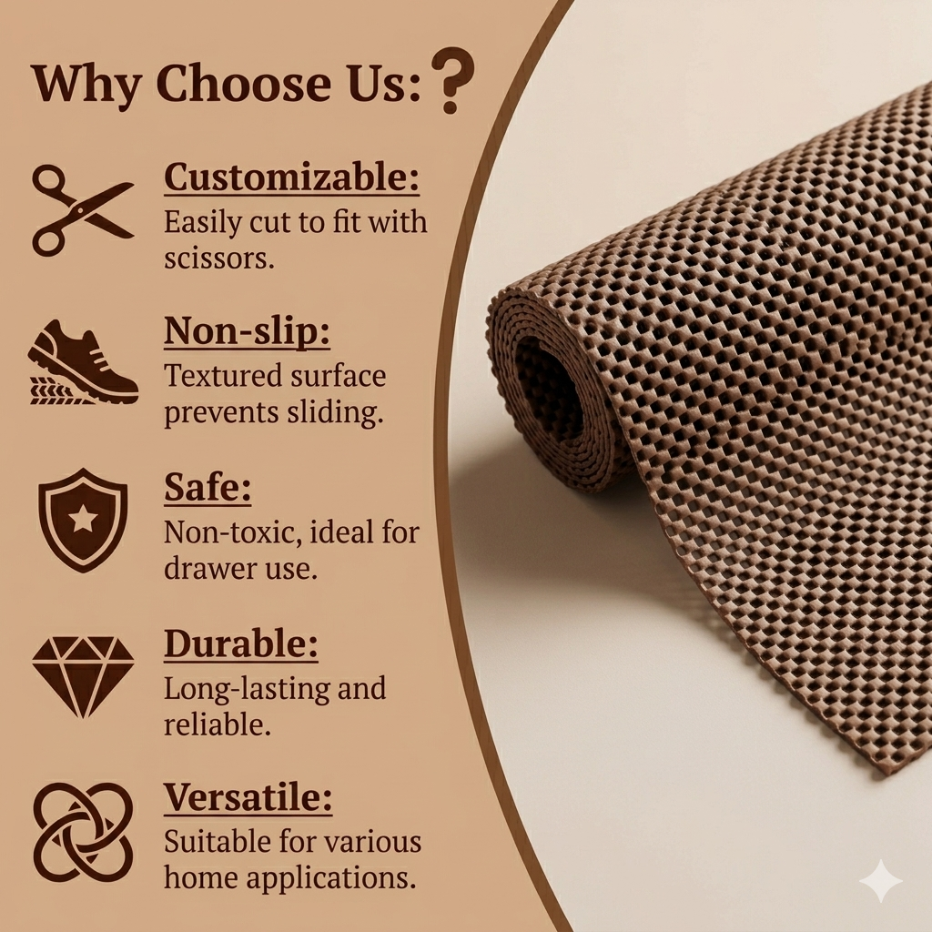 Dribble Eva Shelf Liner Mat Mesh Pattern 45x125cm Roll, Non Slip Drawer & Cabinet Liner for Kitchen, Oilproof Washable Fridge Mat | Anti Skid Cupboard Wardrobe Multipurpose Mat (Brown) Pack of 2