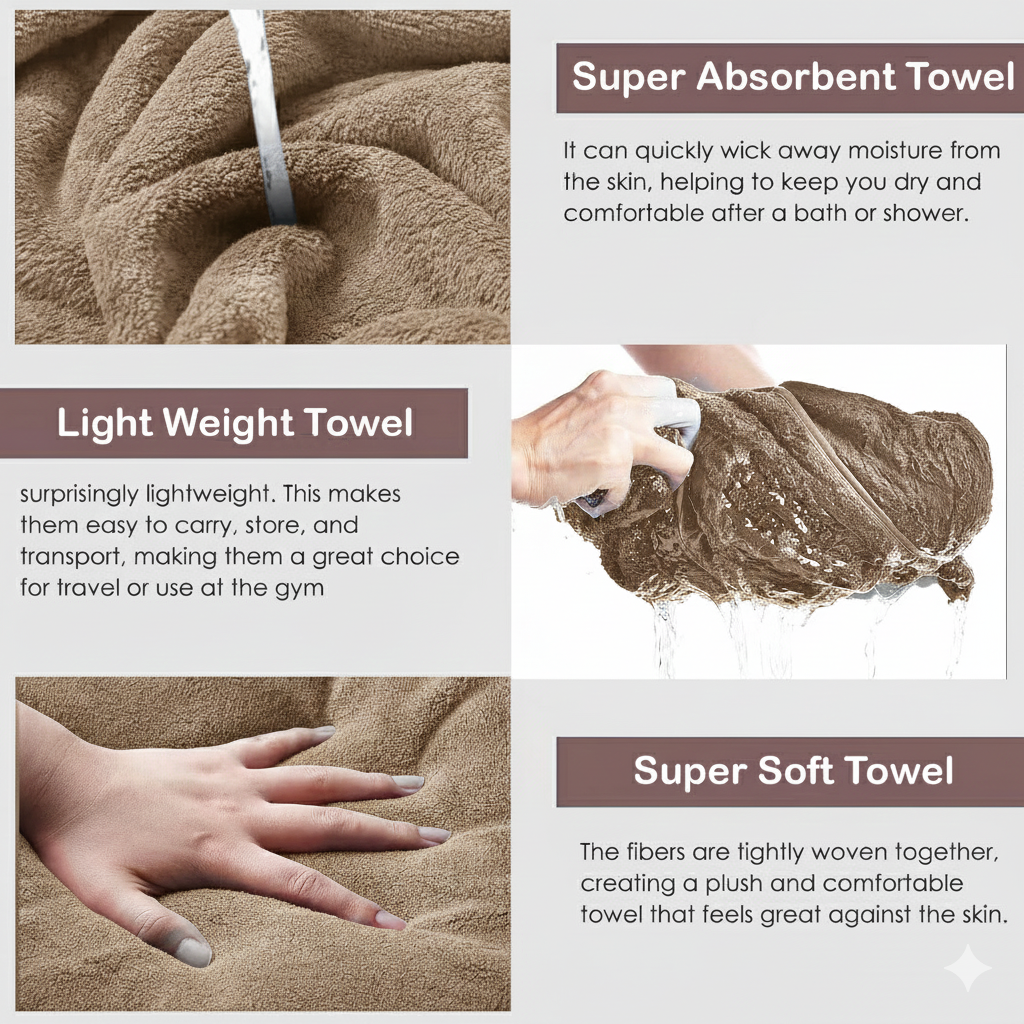 Dribble Coral Fleece Microfiber Towel Set | Ultra Soft & Highly Absorbent Hand Towel + Bath Towel | 450 GSM Quick Dry Towels for Bathroom, Home, Gym & Travel (Pack of 2, Brown)