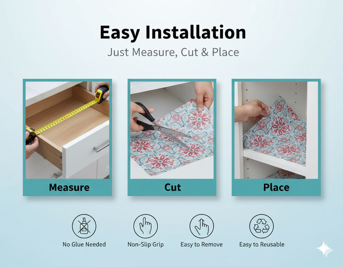 Dribble EVA Shelf Liner Mat 45x500cm Roll, Non Slip Drawer & Cabinet Liner for Kitchen, Waterproof Oilproof Washable Fridge Mat, Anti Skid Cupboard Wardrobe Multipurpose Mat (Red/Blue Mandala Art)