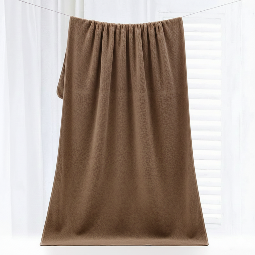 Dribble Coral Fleece Weft Knitting 400 GSM Large Bath Towel 70 x140 cm | Ultra Soft, Quick Dry, Highly Absorbent | Lightweight & Skin-Friendly Towel for Bathroom, Gym & Travel, Brown