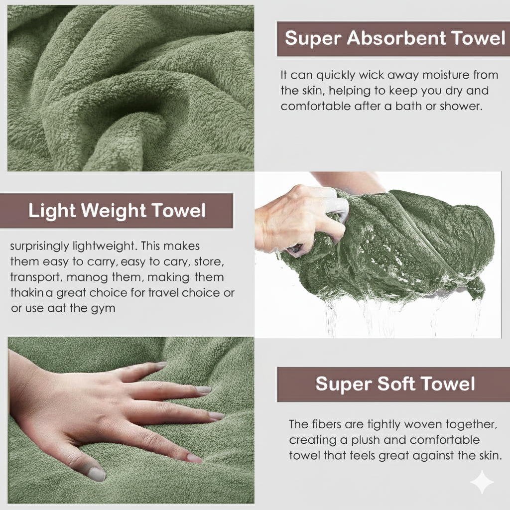 Dribble Coral Fleece weft knitting  400 gsm Bath Towel 70 cm x140 cm |  Ultra Soft, Quick Dry, Highly Absorbent | Lightweight & Skin-Friendly Towel for Bathroom, Gym & Travel, (Brown/Green, Pack of 2)