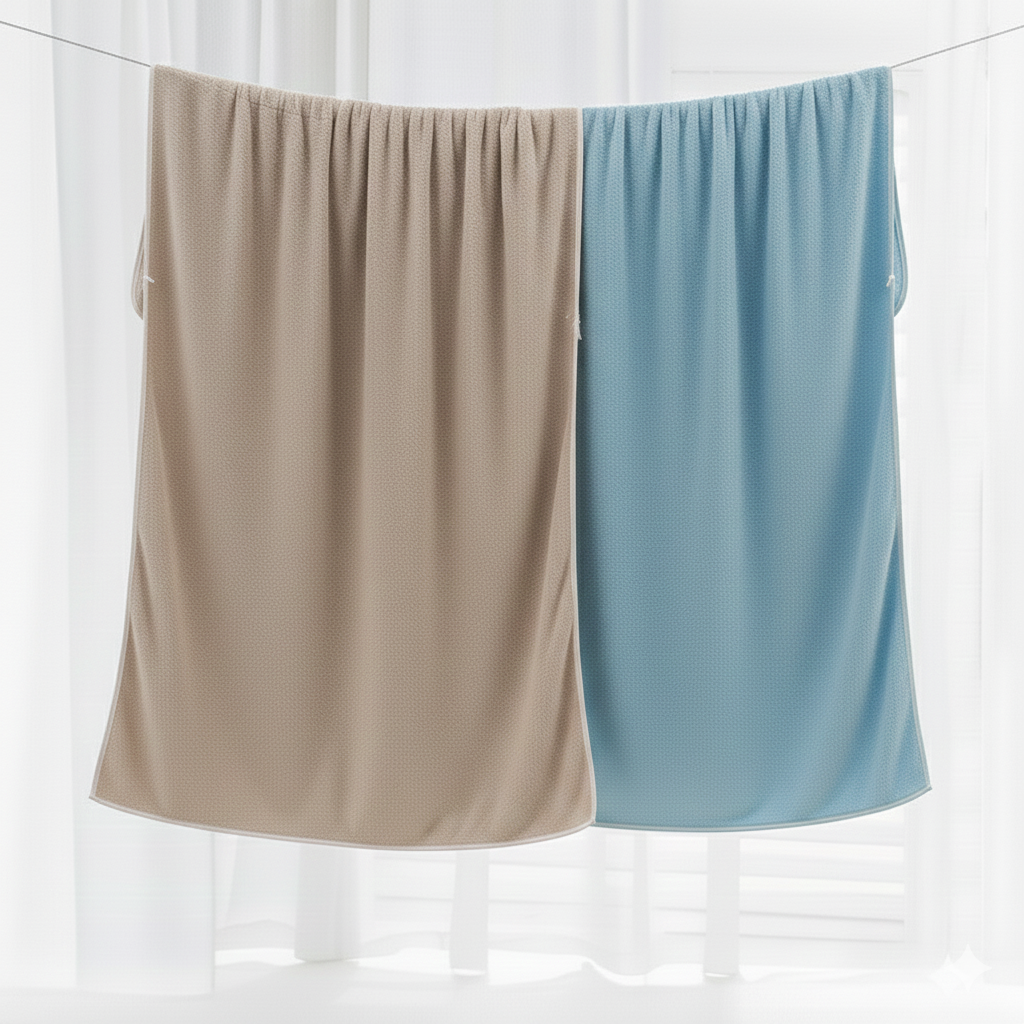Dribble Coral Fleece weft knitting  400 gsm Bath Towel 70 cm x140 cm |  Ultra Soft, Quick Dry, Highly Absorbent | Lightweight & Skin-Friendly Towel for Bathroom, Gym & Travel, (Brown/Blue, Pack of 2)