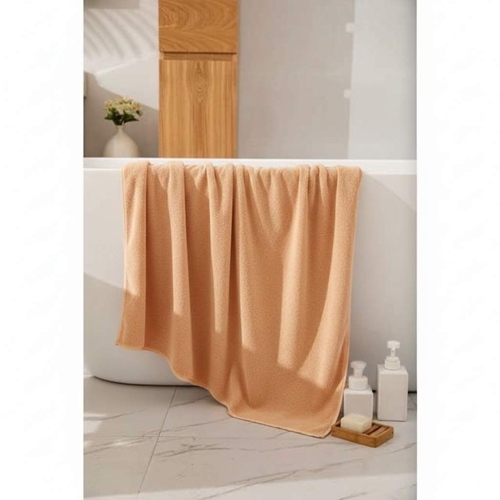 Dribble Coral Fleece Microfiber Towel Set | Ultra Soft & Highly Absorbent Hand Towel + Bath Towel | 450 GSM Quick Dry Towels for Bathroom, Home, Gym & Travel (Pack of 2, Peach)