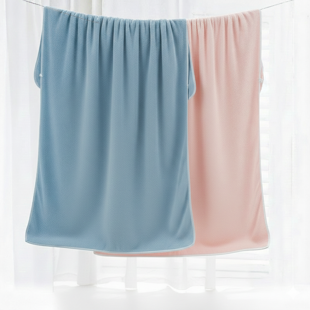 Dribble Coral Fleece weft knitting  400 gsm Bath Towel 70 cm x140 cm |  Ultra Soft, Quick Dry, Highly Absorbent | Lightweight & Skin-Friendly Towel for Bathroom, Gym & Travel, (Pink/Blue, Pack of 2)