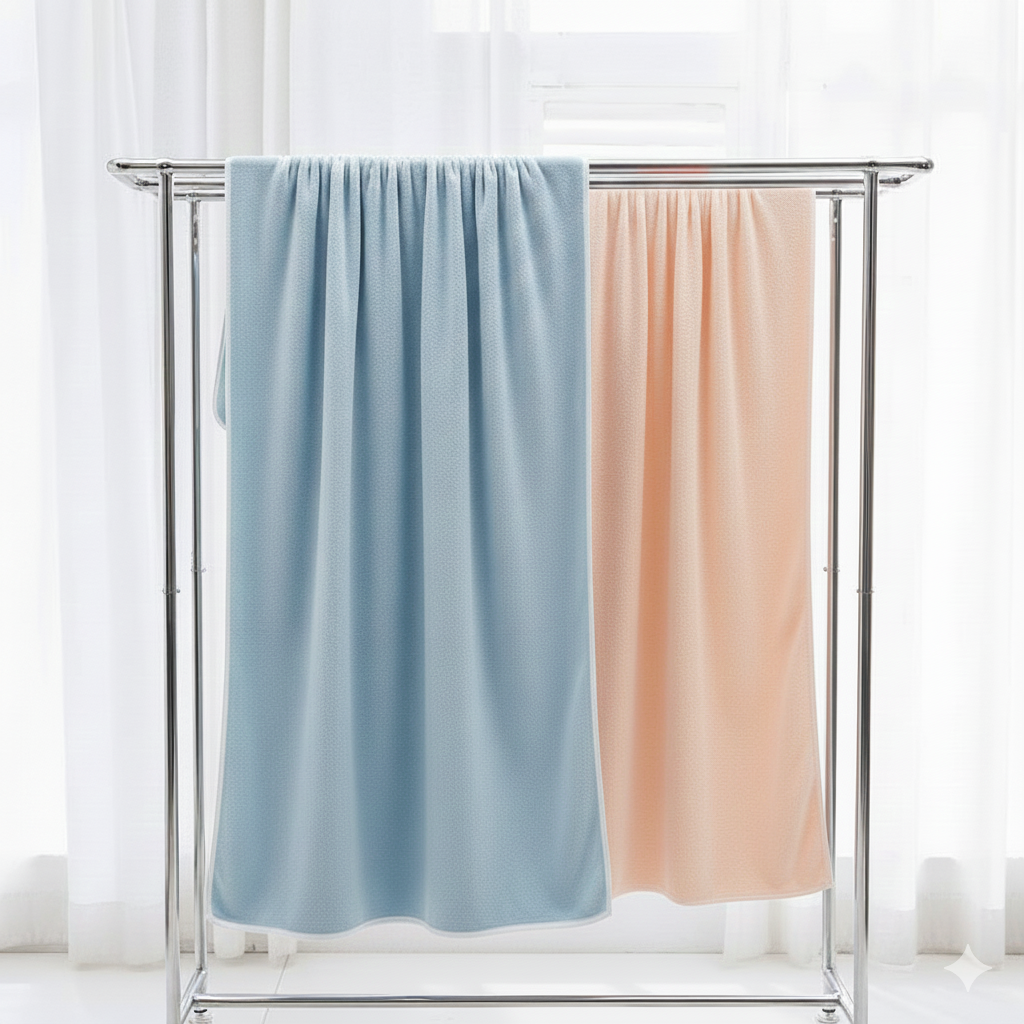 Dribble Coral Fleece 450 GSM Bath Towel 70x140 cm | Ultra Soft, Quick Dry, Highly Absorbent | Lightweight & Skin-Friendly Towel for Bathroom, Gym & Travel, (Peach/Blue, Pack of 2)