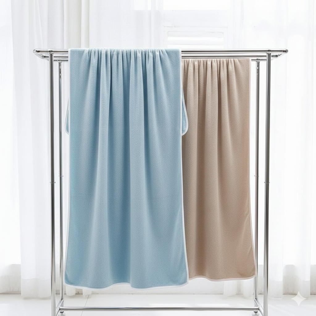 Dribble Coral Fleece 450 GSM Bath Towel 70x140 cm | Ultra Soft, Quick Dry, Highly Absorbent | Lightweight & Skin-Friendly Towel for Bathroom, Gym & Travel, (Brown/Blue, Pack of 2)