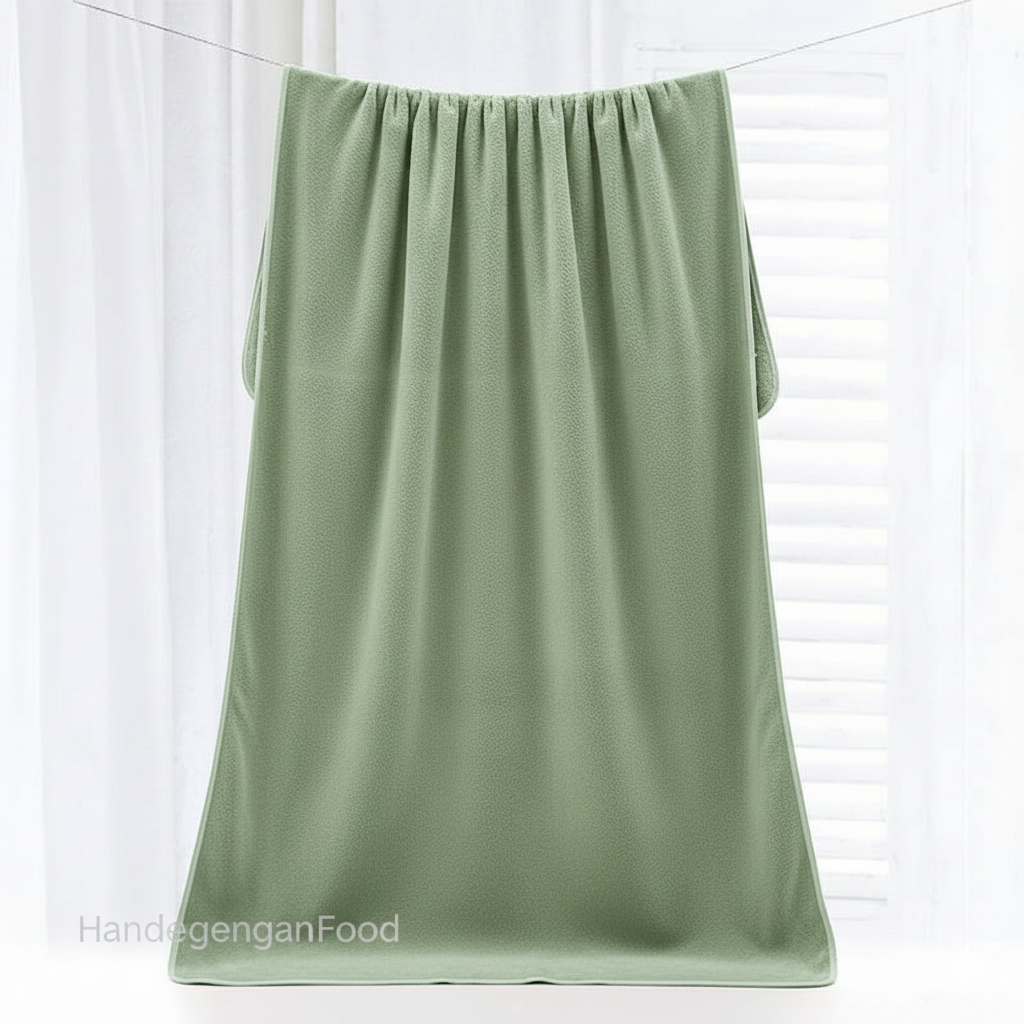 Dribble Coral Fleece Weft Knitting 400 GSM Large Bath Towel 70 x140 cm | Ultra Soft, Quick Dry, Highly Absorbent | Lightweight & Skin-Friendly Towel for Bathroom, Gym & Travel, Green