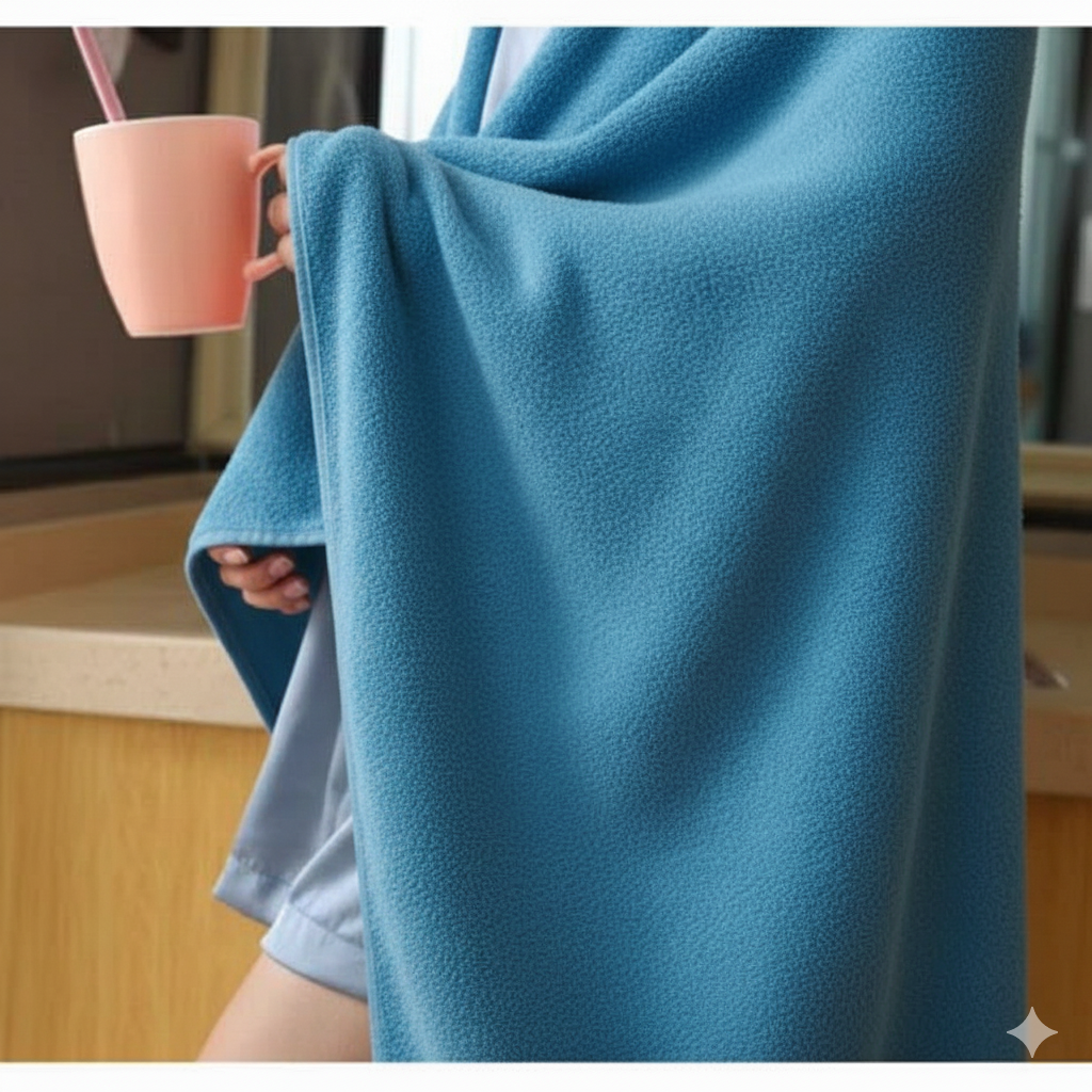 Dribble Coral Fleece Weft Knitting 400 GSM Large Bath Towel 70 x140 cm | Ultra Soft, Quick Dry, Highly Absorbent | Lightweight & Skin-Friendly Towel for Bathroom, Gym & Travel, Blue