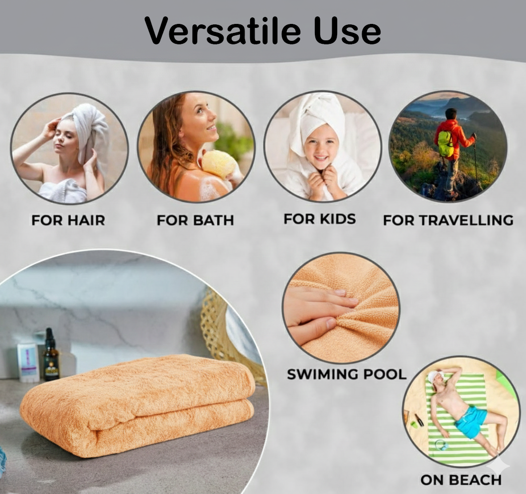 Dribble Coral Fleece 450 GSM Bath Towel 70x140 cm | Ultra Soft, Quick Dry, Highly Absorbent | Lightweight & Skin-Friendly Towel for Bathroom, Gym & Travel, (Peach/Blue, Pack of 2)