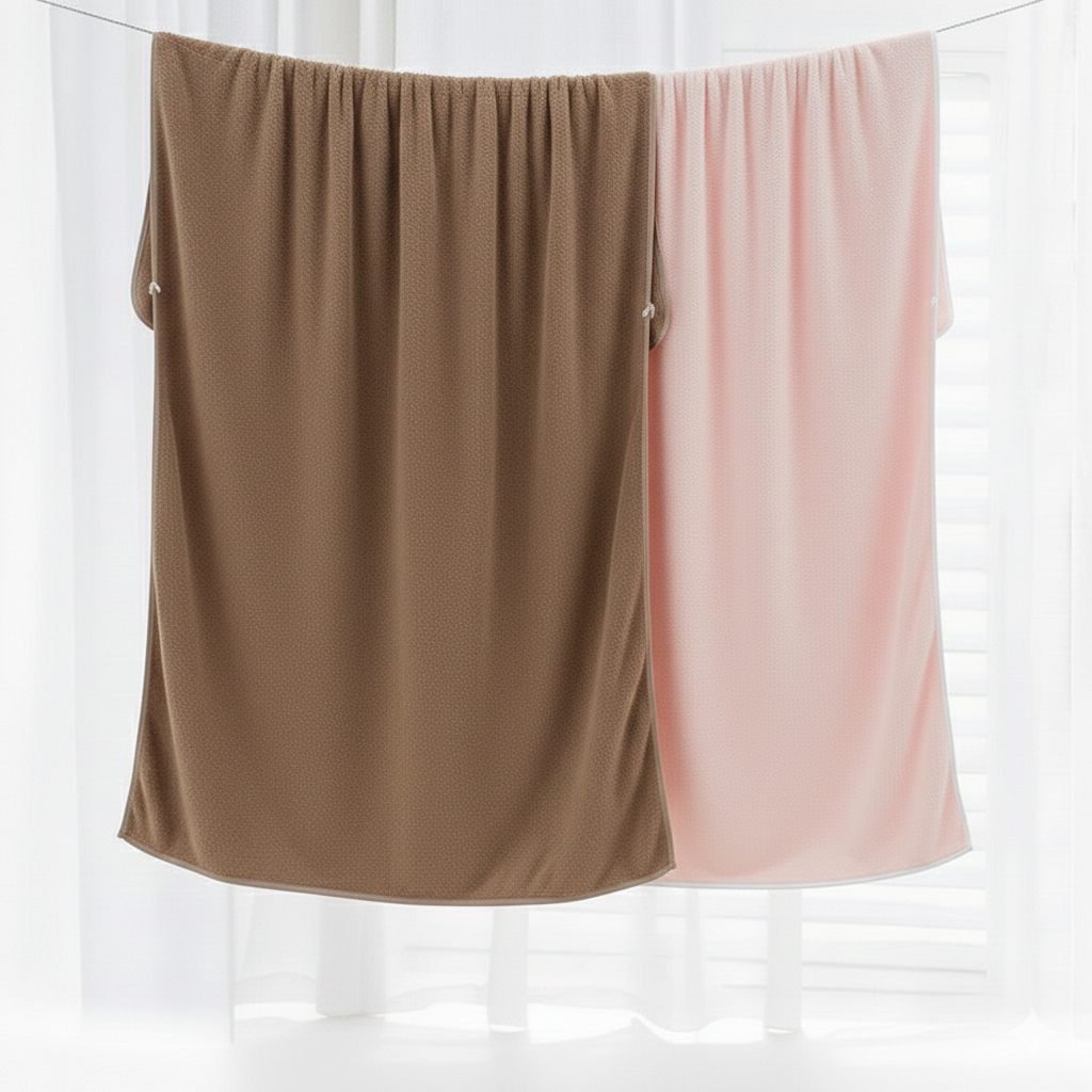 Dribble Coral Fleece weft knitting  400 gsm Bath Towel 70 cm x140 cm |  Ultra Soft, Quick Dry, Highly Absorbent | Lightweight & Skin-Friendly Towel for Bathroom, Gym & Travel, (Pink/Brown, Pack of 2)