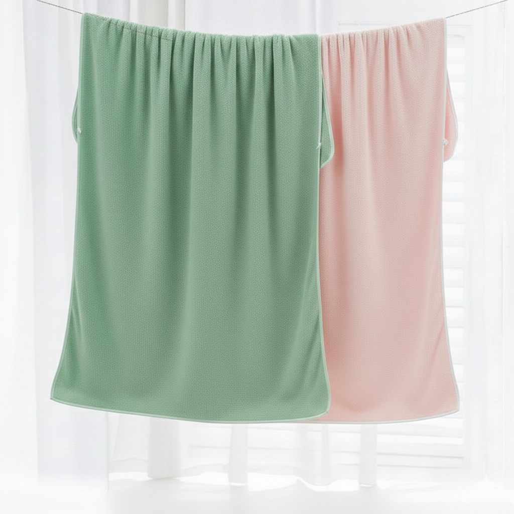 Dribble Coral Fleece weft knitting  400 gsm Bath Towel 70 cm x140 cm |  Ultra Soft, Quick Dry, Highly Absorbent | Lightweight & Skin-Friendly Towel for Bathroom, Gym & Travel, (Pink/Green, Pack of 2)