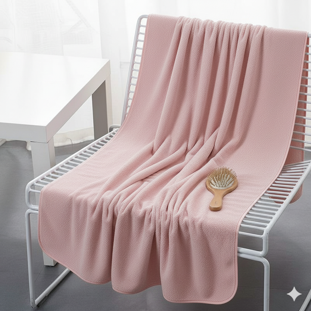 Dribble Coral Fleece Weft Knitting 400 GSM Large Bath Towel 70 x140 cm | Ultra Soft, Quick Dry, Highly Absorbent | Lightweight & Skin-Friendly Towel for Bathroom, Gym & Travel, Pink