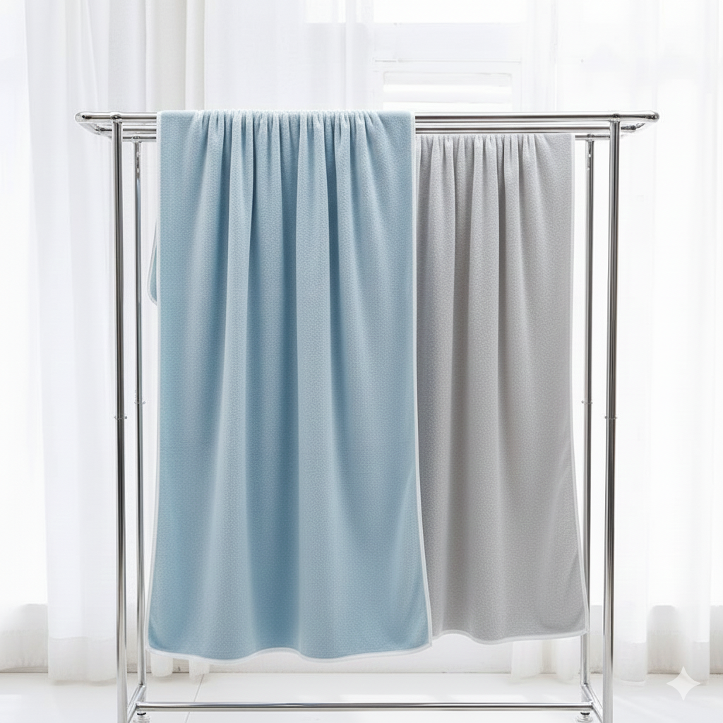 Dribble Coral Fleece 450 GSM Bath Towel 70x140 cm | Ultra Soft, Quick Dry, Highly Absorbent | Lightweight & Skin-Friendly Towel for Bathroom, Gym & Travel, (Blue/Grey, Pack of 2)