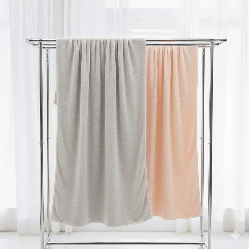 Dribble Coral Fleece 450 GSM Bath Towel 70x140 cm | Ultra Soft, Quick Dry, Highly Absorbent | Lightweight & Skin-Friendly Towel for Bathroom, Gym & Travel, (Peach/Grey, Pack of 2)