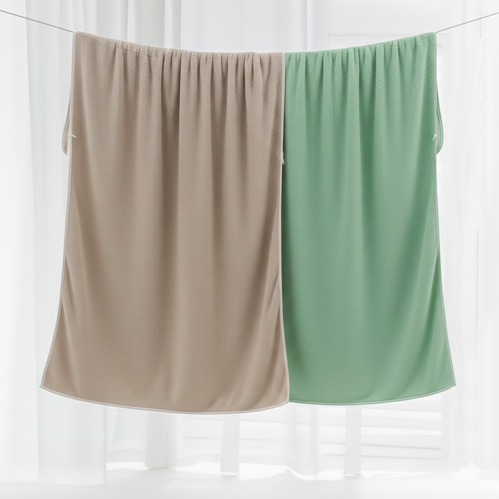 Dribble Coral Fleece weft knitting  400 gsm Bath Towel 70 cm x140 cm |  Ultra Soft, Quick Dry, Highly Absorbent | Lightweight & Skin-Friendly Towel for Bathroom, Gym & Travel, (Brown/Green, Pack of 2)