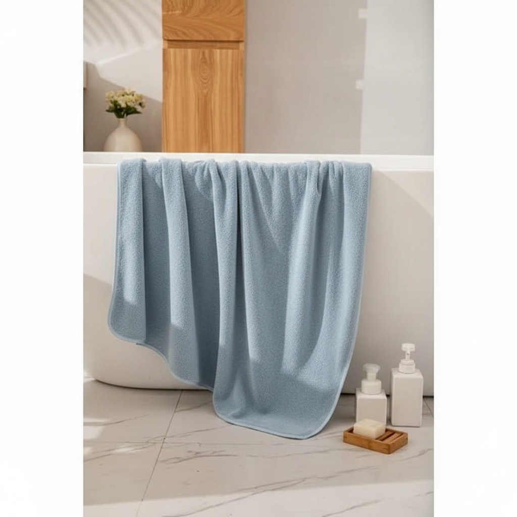 Dribble Coral Fleece Weft Knitting 400 GSM Large Bath Towel 70 x140 cm | Ultra Soft, Quick Dry, Highly Absorbent | Lightweight & Skin-Friendly Towel for Bathroom, Gym & Travel, Blue
