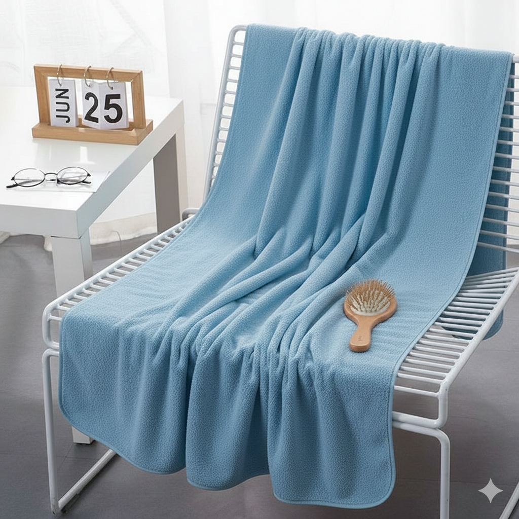 Dribble Coral Fleece Weft Knitting 400 GSM Large Bath Towel 70 x140 cm | Ultra Soft, Quick Dry, Highly Absorbent | Lightweight & Skin-Friendly Towel for Bathroom, Gym & Travel, Blue