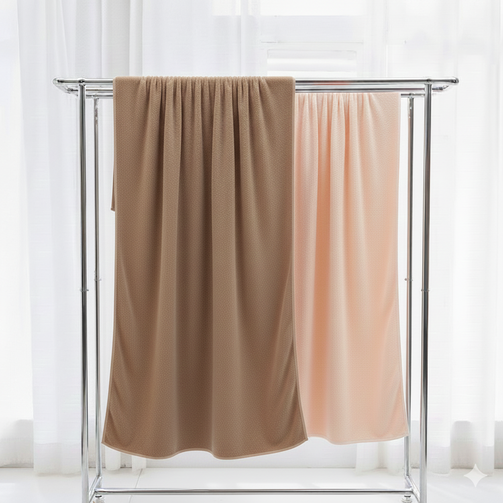 Dribble Coral Fleece 450 GSM Bath Towel 70x140 cm | Ultra Soft, Quick Dry, Highly Absorbent | Lightweight & Skin-Friendly Towel for Bathroom, Gym & Travel, (Peach/Brown, Pack of 2)
